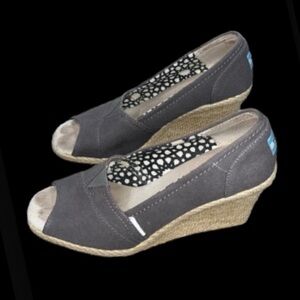 TOMS Grey Canvas & Jute Wedge Heels!!!